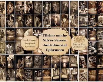 Silver Screen, Zestaw do dziennika śmieci, Cyfrowy, Do pobrania, Do druku, Dziennik śmieci, Kolaż, Album, Ephemera, Vintage, Film, Hollywood
