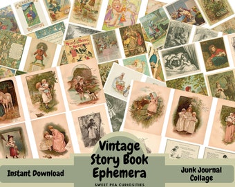 Geschichtenbuch, Junk Journal, Vintage Papier, Ephemera, Digital, Download, Printable, Collage, Scrapbook, Junk Journal Zubehör, Mixed Media
