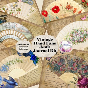Vintage paper, Junk journal kit, pack, victorian, collage, scrapbook, ephemera, victorian fans, flowers, birds, journal, digital, download