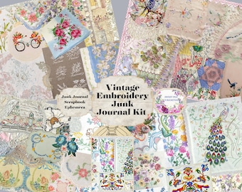 Embroidery, Sewing, Junk Journal, Kit, Printable, Download, Digital, Ephemera, Collage, Journal Supplies, Vintage, Fabric, Material, Lace