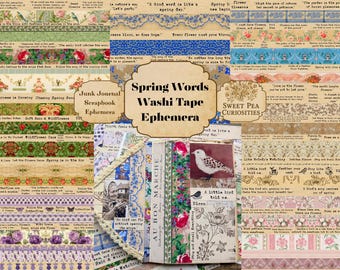 Parole di primavera, nastro washi, diario stampabile, kit di diario spazzatura, download digitale, materiale effimero, pagine di diario, download digitale, vintage