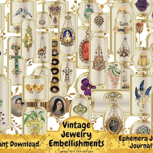 Vintage Jewelry, Embellishments, Digital, Download, Printable, Junk Journal Supplies, Ephemera, Junk Journal, Collage, Brooch, Scrapbook