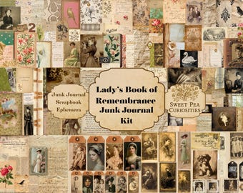 Vintage Scrapbook, Junk Journal Kit, Digital, Download, Printable, Junk Journal, Collage, Scrapbook, Ephemera, Paper, File Folders, Pockets