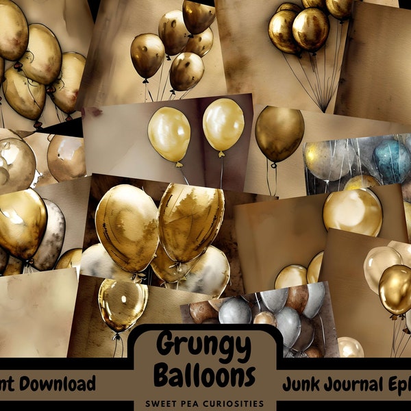 Junk Journal, Printable, Download, Digital, Papers, Balloons, Junk Journal Supplies, Collage, Mixed Media,Grunge, Steampunk, Scrapbook, Art