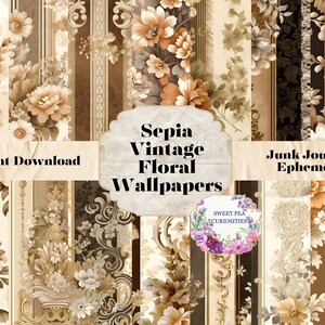 Wallpaper, Digital, Download, Printable, Junk Journal Zubehör, Ephemera, Collage, Scrapbook, Mixed Media, Vintage, Floral, Pack, Blumen