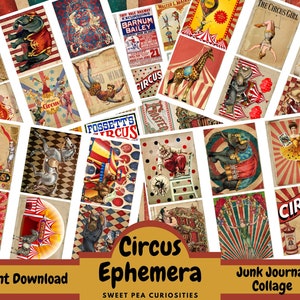 Circus, Ephemera, Digitaal, Downloaden, Afdrukbaar, Junk Journal, Collage, Junk Journal Supplies, Vintage, Papier, Scrapbook, Kit, pack, Journal