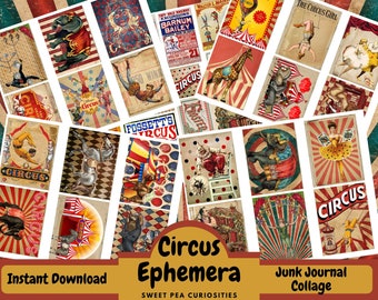 Circus, Ephemera, Digital, Download, Printable, Junk Journal, Collage, Junk Journal Supplies, Vintage, Paper, Scrapbook, Kit, pack, Journal