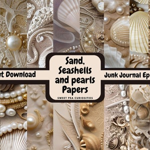 Junk Journal-kit, Afdrukbaar, Download, Digitaal, Zee, Oceaan, Parels, Schelpen, Ephemera, Junk Journal-benodigdheden, Collage, Plakboek, Zeemeermin