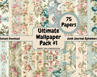 Wallpaper, Digital, Download, Printable, Junk Journal Supplies, Ephemera, Collage, Scrapbook, Mixed Media, Vintage, Floral, Pack, Flowers