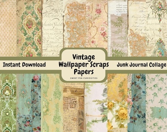 Wallpaper, Vintage Papers, Digital, Download, Printable, Junk Journal, Ephemera, Collage, Scrapbook, Junk Journal Supplies, Mixed Media, Art