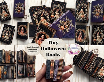 Halloween Tiny Books, Digital, Download, Printable, Junk Journal, Scrapbook, Ephemera, Ornament, Craft Kit, Gift, Tag, Miniature, Book