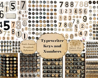 Junk Journal, Typewriter,  Digital, Download, Printable, Junk Journal kit, Collage, Scrapbook, Ephemera, Fussy Cut, Numbers, Vintage, Cards
