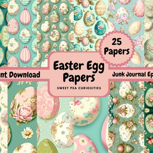 Ostern, Digital, Download, druckbar, Junk Journal Zubehör, Shabby Chic, Eier, Ephemera, Scrapbook, Collage, Pastell, Vintage, Papiere, Karten