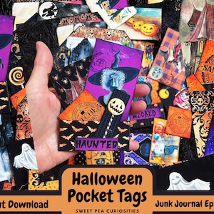 Halloween Pocket Tags, Autumn, Loaded Envelope, Junk Journal Kit, Printable Ephemera, Collage Sheet, Paper, Vintage, Scrapbook, Download