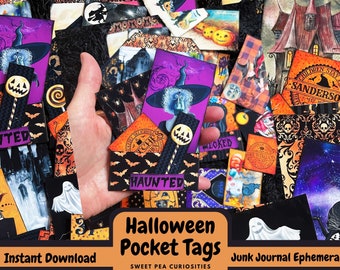 Halloween Pocket Tags, Autumn, Loaded Envelope, Junk Journal Kit, Printable Ephemera, Collage Sheet, Paper, Vintage, Scrapbook, Download