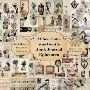 Junk Journal, Digital, Download, Printable, Junk Journal kit, Collage, Scrapbook, Ephemera, Time, Gentle, Sepia, Grunge, Mixed Media