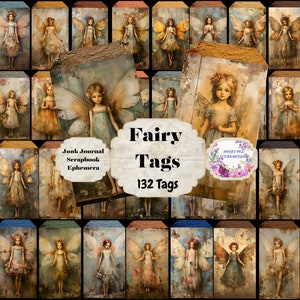 Fairies, Fairy ,Tags, Paper, Pockets, Grunge, Kit, Digital, Download, Printable, Junk Journal, Collage, Scrapbook, Supplies, Ephemera