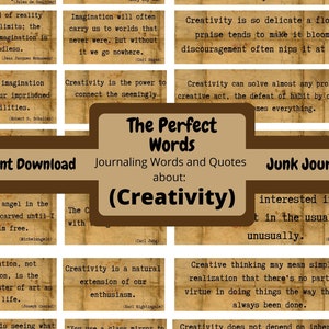 Kreatywność, Cytaty, Cyfrowe, Inspirujące słowa, Do druku, Junk Journaling Words, Junk Journal Words, Kolaż, Ephemera, Cytaty artystów