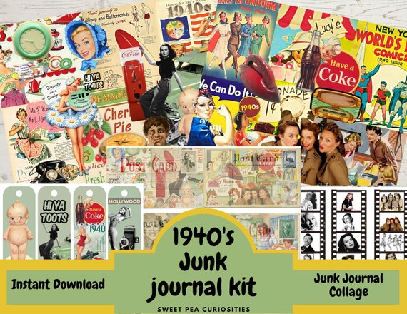 Junk Journal Kit, 1940's , Download, Printable, Digital, Ephemera