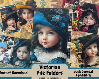 File Folders, Download, Printable, Victorian, Pockets, Tags, Kit, Digital, Junk Journal, Collage, Scrapbook, Vintage, Paper, Supplies