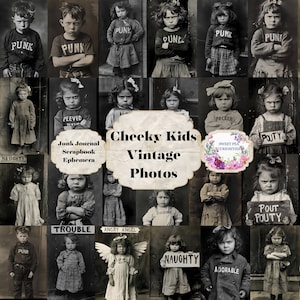 Cheeky Kids, Papier, Vintage, Zdjęcia, Cyfrowy, Pobierz, Do druku, Dziennik śmieci, Kolaż, Album, Materiały, Ephemera, Technika mieszana