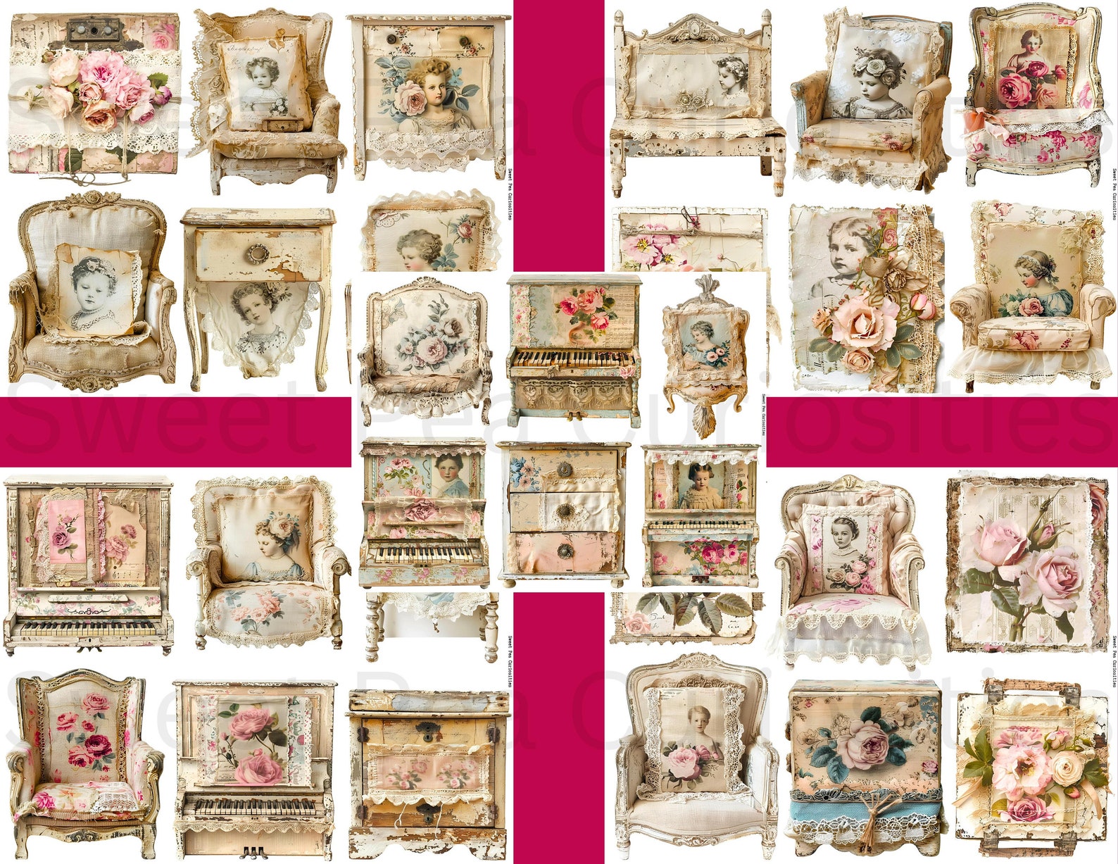 Shabby Chic, Clipart, Ephemera, Junk Journal, Vintage, Printable ...