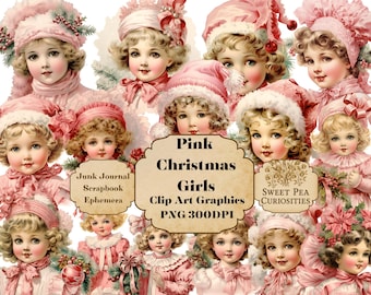 Christmas Girls, Christmas PNG, Pink,  Clipart, Digital, Download, Printable, PNG, Junk Journal, Ephemera, Scrapbooking, collage, journal,