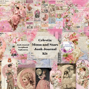 Celestia, Junk Journal Kit, Digital, Download, bedruckbar, Junk Journal, Collage, Scrapbook, Ephemera, Papier, Dateiordner, Taschen, Tags
