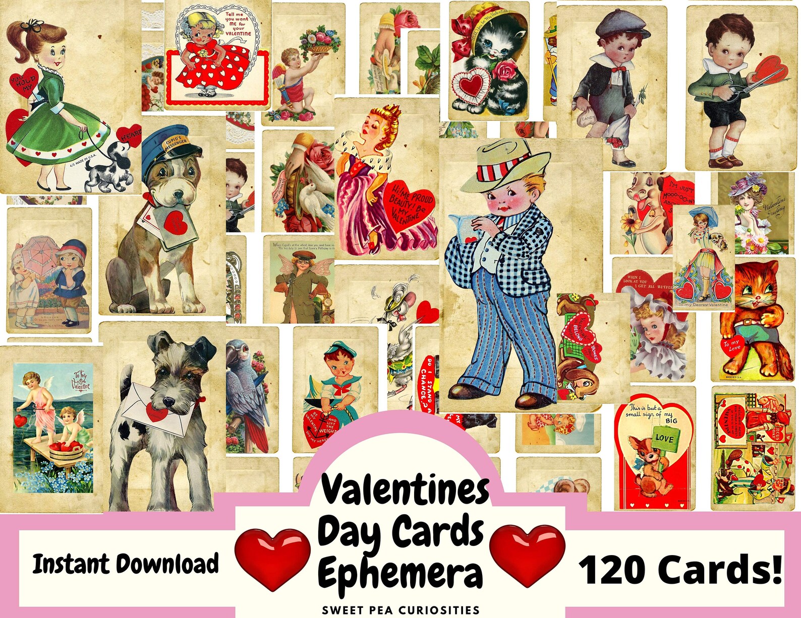 120 Vintage Valentine Day Cards Digital Download Junk - Etsy