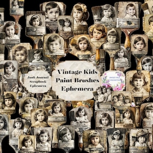 Vintage, Kids, Pinsel, Blumen, Kunst, Digital, Download, Printable, Junk Journal, Collage, Scrapbook, Ephemera, Papier