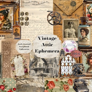 Vintage Attic, Papier, Vintage, Fotos, Digital, Download, bedruckbar, Junk Journal, Collage, Scrapbook, Zubehör, Ephemera, Mixed Media