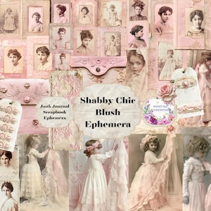 Shabby Chic Blush, Kortstondige, Digitaal, Download, Afdrukbare, Junk Journal, Collage, Plakboek, Papier, Boekomslagen, Zakken, Tags