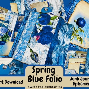 Spring Blue Folio, Junk Journal, kit, Ephemera, Digital, Download, Printable, Junk Journal Supplies, Collage, Scrapbook, Mixed Media, Art