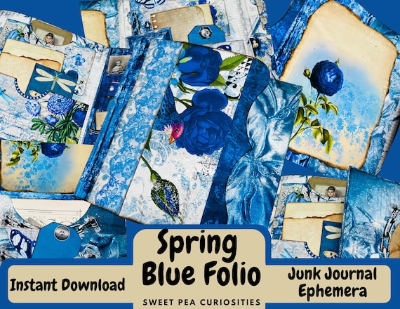Spring Blue Folio, Junk Journal, Kit, Ephemera, Digital, Download,  Printable, Junk Journal Supplies, Collage, Scrapbook, Mixed Media, Art 