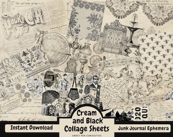 Collage, Sheets, Digital, Download, Printable, Junk Journal, Ephemera, Vintage, Elements, Junk Journal Supplies, pack, Scrapbook, Art