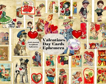 120 Vintage Valentine Day Cards, Digital, Download, Junk journal, Ephemera, Scrapbook, Collage, Vintage paper, Crafts, Gifts, Supplies, art