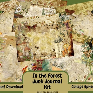 Junk Journal kit, Digital, Download, Printable, Forest, Nature, Collage, Junk Journal Supplies, Ephemera, Scrapbook, Paper, Mushrooms, Art