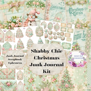 Weihnachten, shabby chic, Junk Journal, bedruckbar, digitaler Download, Blumen, Ephemera, Pinks, Mixed Media, Sweet Pea Kuriositäten, Journal
