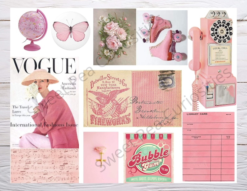 Pink Ephemera, Collage paper, Junk Journal, Mixed Media, Ephemera, Digital kit, Printable, Journals, Vintage Paper, Scrapbook,paper, vintage image 3