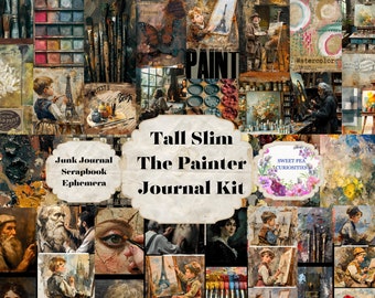 The Painter, Tall Slim, Junk Journal Kit, Digital, Download, Printable, Junk Journal, Collage, Scrapbook, Ephemera, Paper, Pockets, Tags