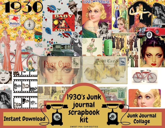 Vintage Folio, Digital, Download, Printable, Junk Journal, Ephemera,  Collage, Junk Journal Supplies, Kit, Pack, Vintage, Paper, Mixed Media 