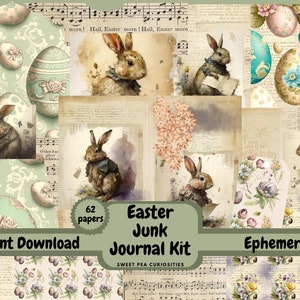 Stampabile, Pasqua, Digitale, Download, Junk Journal Kit, Forniture, Shabby Chic, Effimero, Scrapbook, Collage, Pastello, Vintage, Documenti