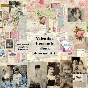 Valentina, Junk Journal Kit, Digital, Download, bedruckbar, Junk Journal, Collage, Scrapbook, Ephemera, Papier, Datei Ordner, Taschen, Tags