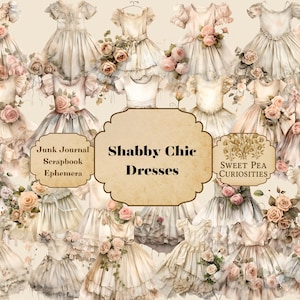 Shabby Chic Dresses Clipart - Pretty Flowers Collection - PNG - High Resolution, 300dpi, Junk Journal, Digital Download, Printable, Journal image 1