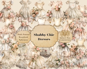 Shabby Chic Dresses Clipart - Pretty Flowers Collection - PNG - High Resolution, 300dpi, Junk Journal, Digital Download, Printable, Journal