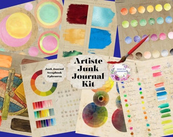 Artiste' Junk Journal Kit, Digital, Download, Junk journal pack, Ephemera, Collage, scrapbook, mixed media, Pack, Vintage ephemera, paper