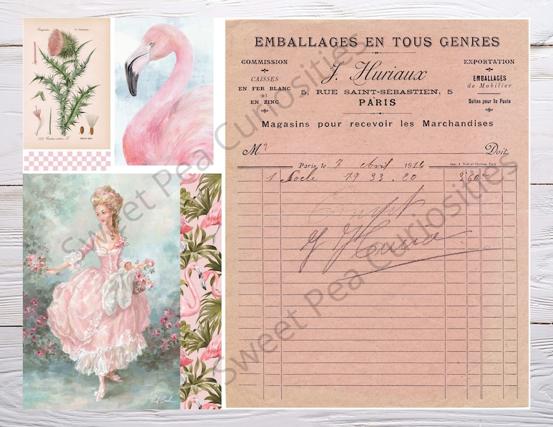 Pink Ephemera, Collage paper, Junk Journal, Mixed Media, Ephemera, Digital kit, Printable, Journals, Vintage Paper, Scrapbook,paper, vintage image 6