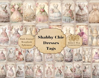 Junk Journal Tags, Junk Journal, Printable, Digital, Download, Junk Journal ephemera, Collage, Scrapbook,Shabby Chic,  Vintage Dresses