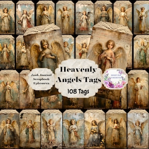 Heavenly Angel、タグ、紙、ポケット、グランジ、キット、デジタル、ダウンロード、印刷可能、ジャンクジャーナル、コラージュ、スクラップブック、用品、エフェメラ
