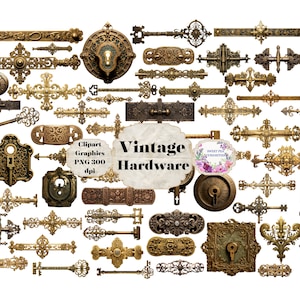 Hardware, Clipart, PNG,  Fussy Cuts, Junk Journal, Steampunk, Hinges, Keys, Grunge, Printable Digital Download, Ephemera, Latches, Vintage